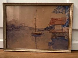 Aquarell „Muriger 1936“ Segelboot am See sign. E. Trittibach