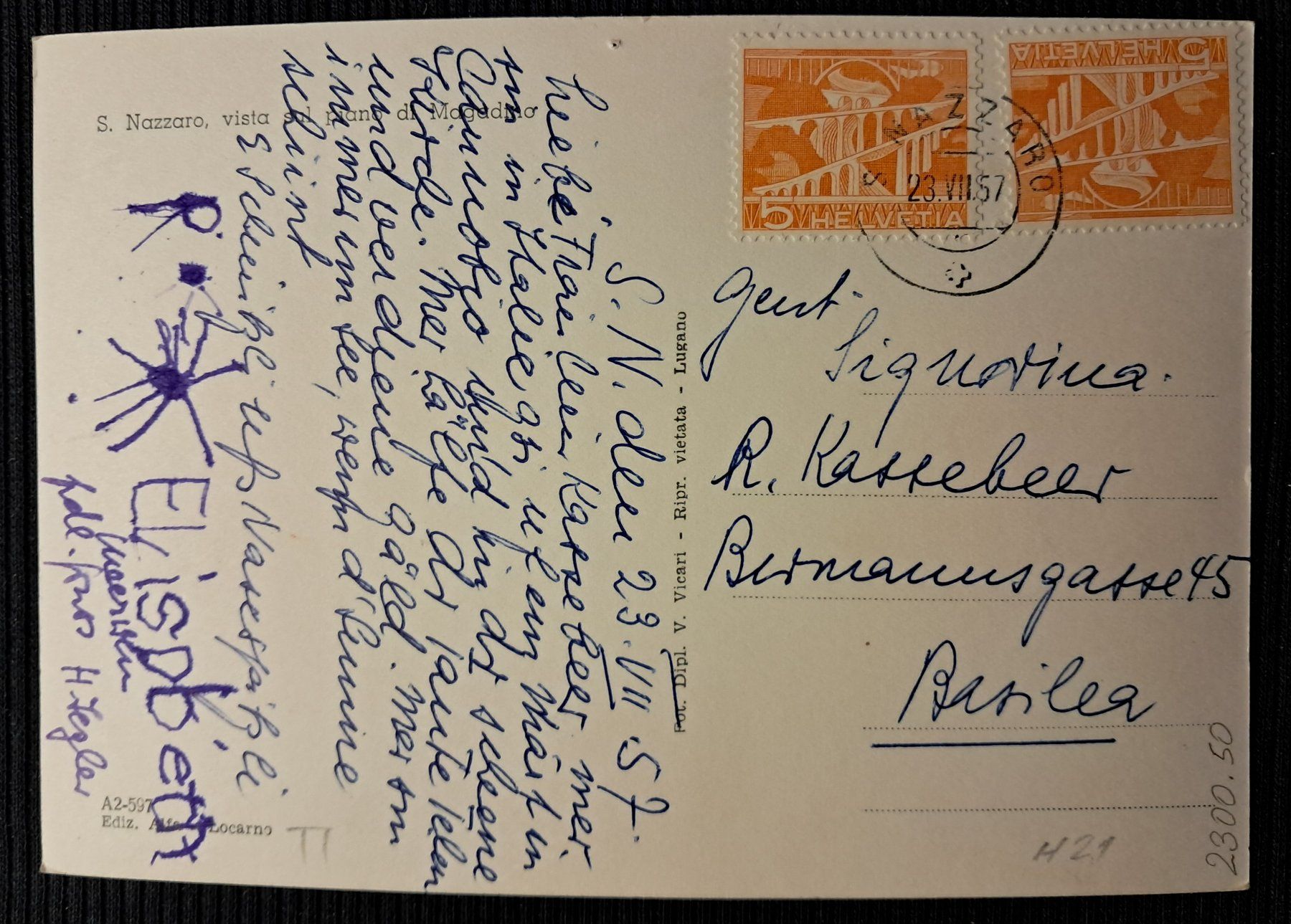 Cartoline postali: CP SAN NAZZARO 1957 – Usato da Ponto Valentino venduto da giorgia06 1