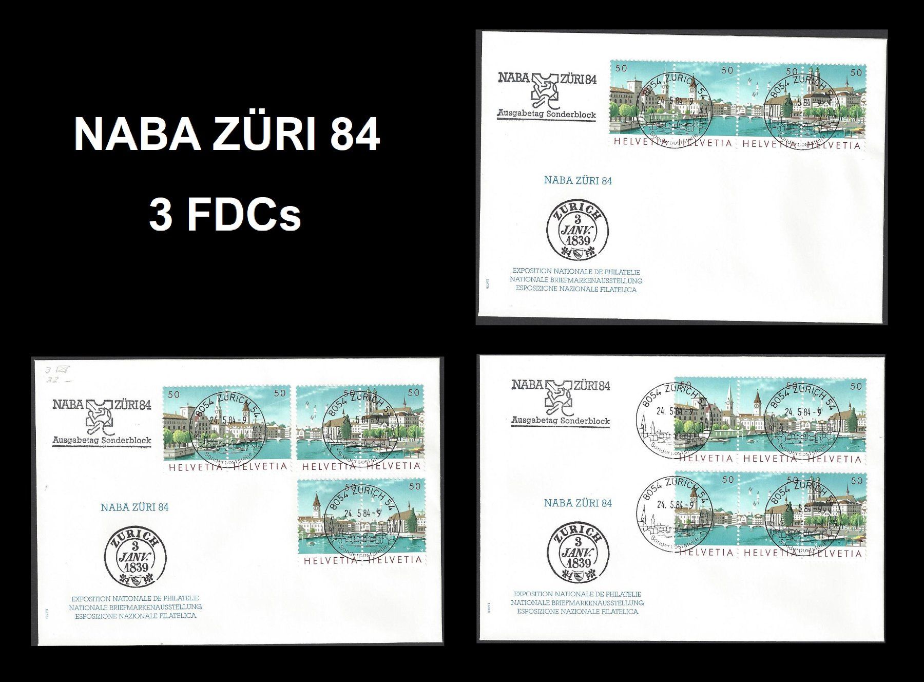 Alle Briefmarken: 3 FDCs NABA ZÜRI 84 – Gebraucht aus Baar von miam8