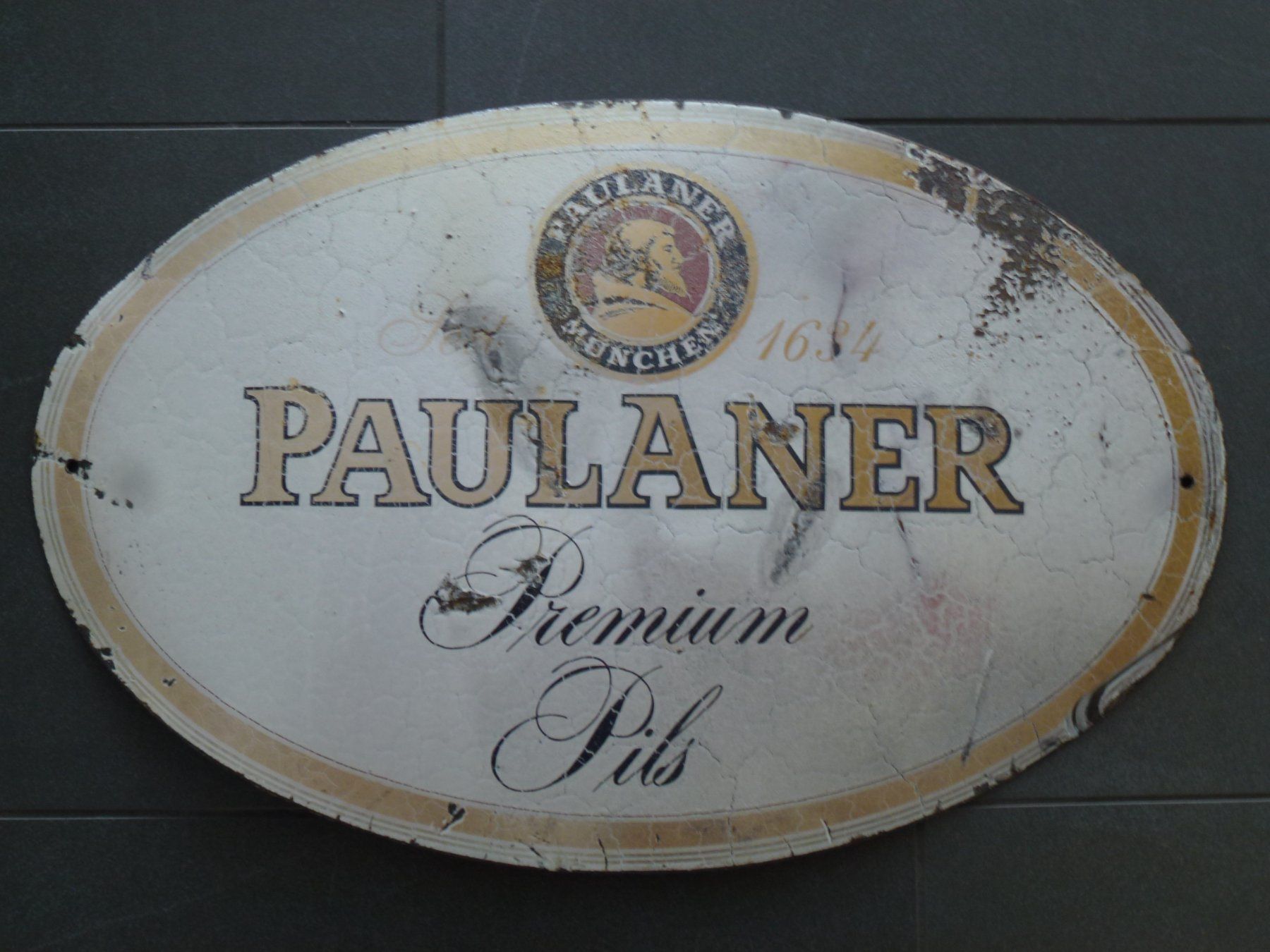 Insegne: Altes Emailschild PAULANER / MÜNCHEN – Usato da Esslingen venduto da eintagammeer
