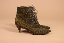 Saint-Laurent Leopard Leather Lace up Booties - Size 38