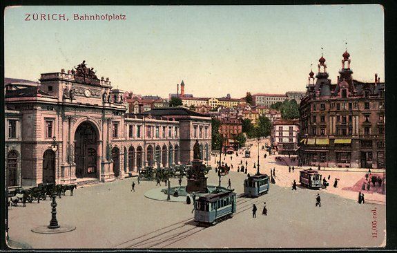 Cartoline postali: Zürich, Bahnhofplatz mit Strassenbahn – Usato da Berlin venduto da bartko-reher