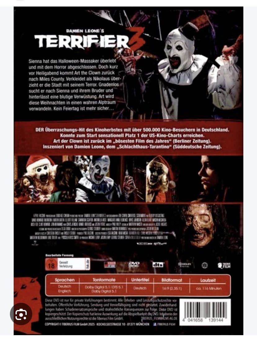 Tutti i DVDs: Terrifier 3 – Usato da Gasel venduto da Ntomate 1