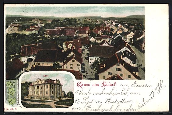 Ansichtskarten: AK Bülach, Teilansicht, Asyl, 1902 – Gebraucht aus Berlin von bartko-reher
