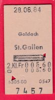 KARTON BILLETT, GOLDACH - ST. GALLEN, 2.KLASSE, RETOUR