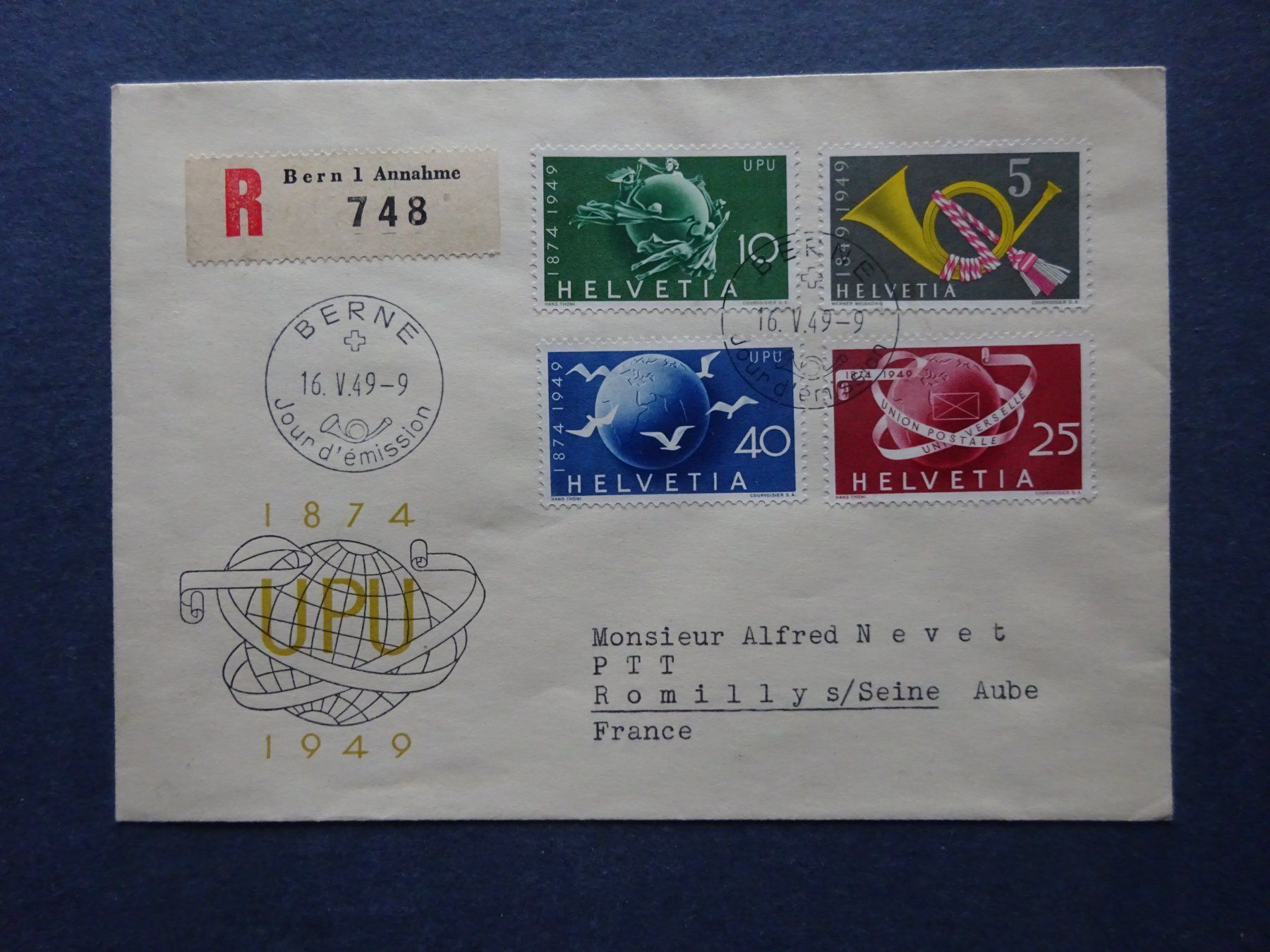 Alle Briefmarken: 1949  Z-Nr. 294 - 296 FDC BERNE – Gebraucht aus Appenzell-Steinegg von adi1975 1