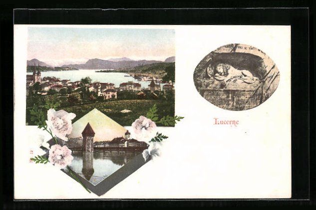 Cartoline postali: AK Lucerne, Gesamtansicht, Löwe, Turm – Usato da Berlin venduto da bartko-reher