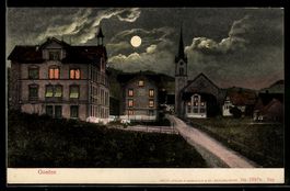 Gonten, Nachtansicht mit Kirche und Häu