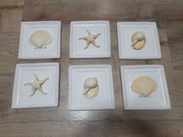 6er Set Wandbilder mit Muscheln, Sommerdeko, neuwertig