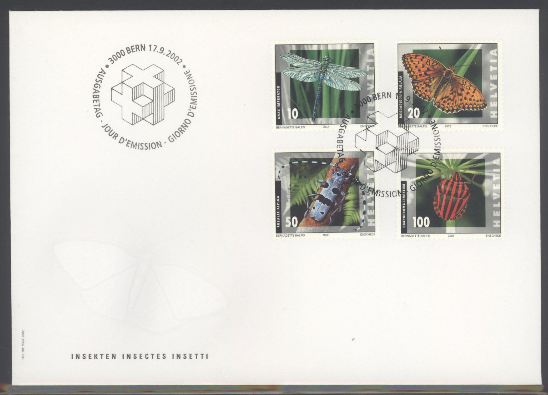 Tutti i francobolli: 2002, FDC, Dauermarken Insekten – Usato da Willisau venduto da Vollstempel