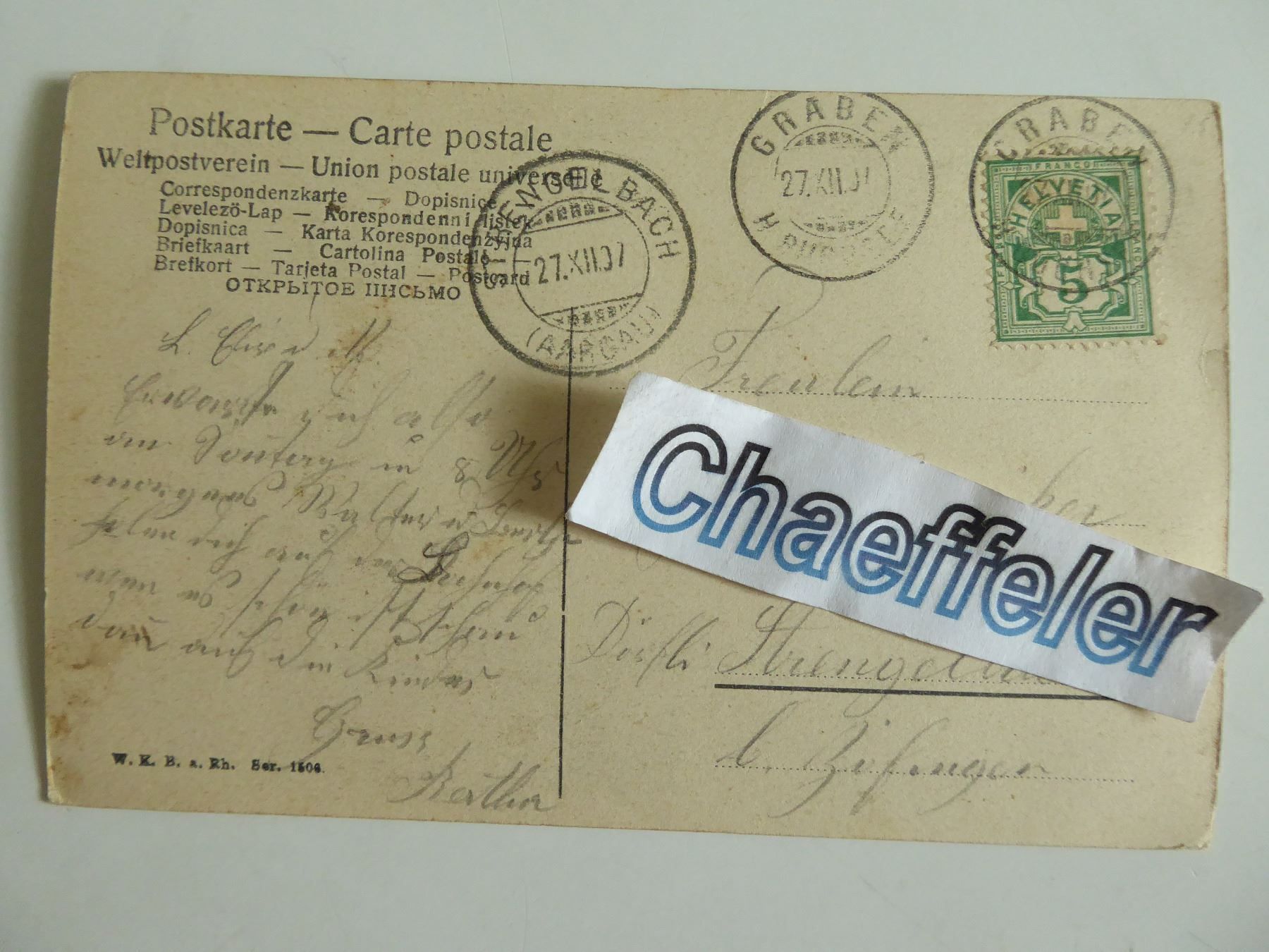 Cartoline postali: 1907  Kitschkarte mit 2 Kindern – Usato da Zürich venduto da Chaeffeler 1
