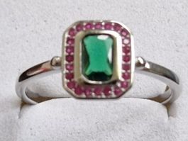 Bague Argent 925 & Émeraude 2 ct + 23 Rubis 8,5 mohs T59💎💍