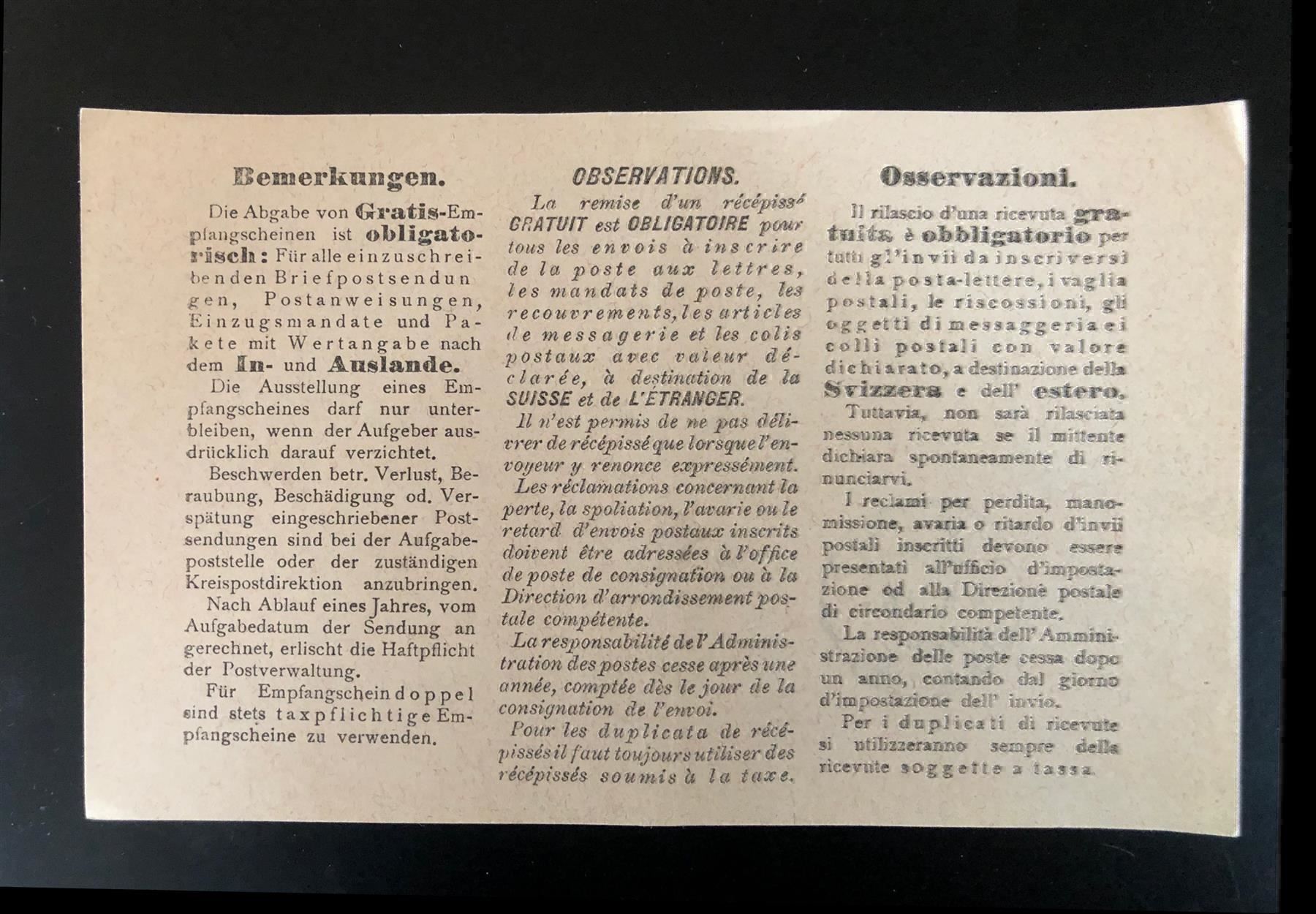 Tutti i francobolli: GRATIS-Empfangsschein 1914 SG – Usato da Lufingen venduto da Rac0 1