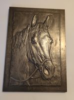 Wandbild Pferdekopf Schock Zinn Relief guter Zustand