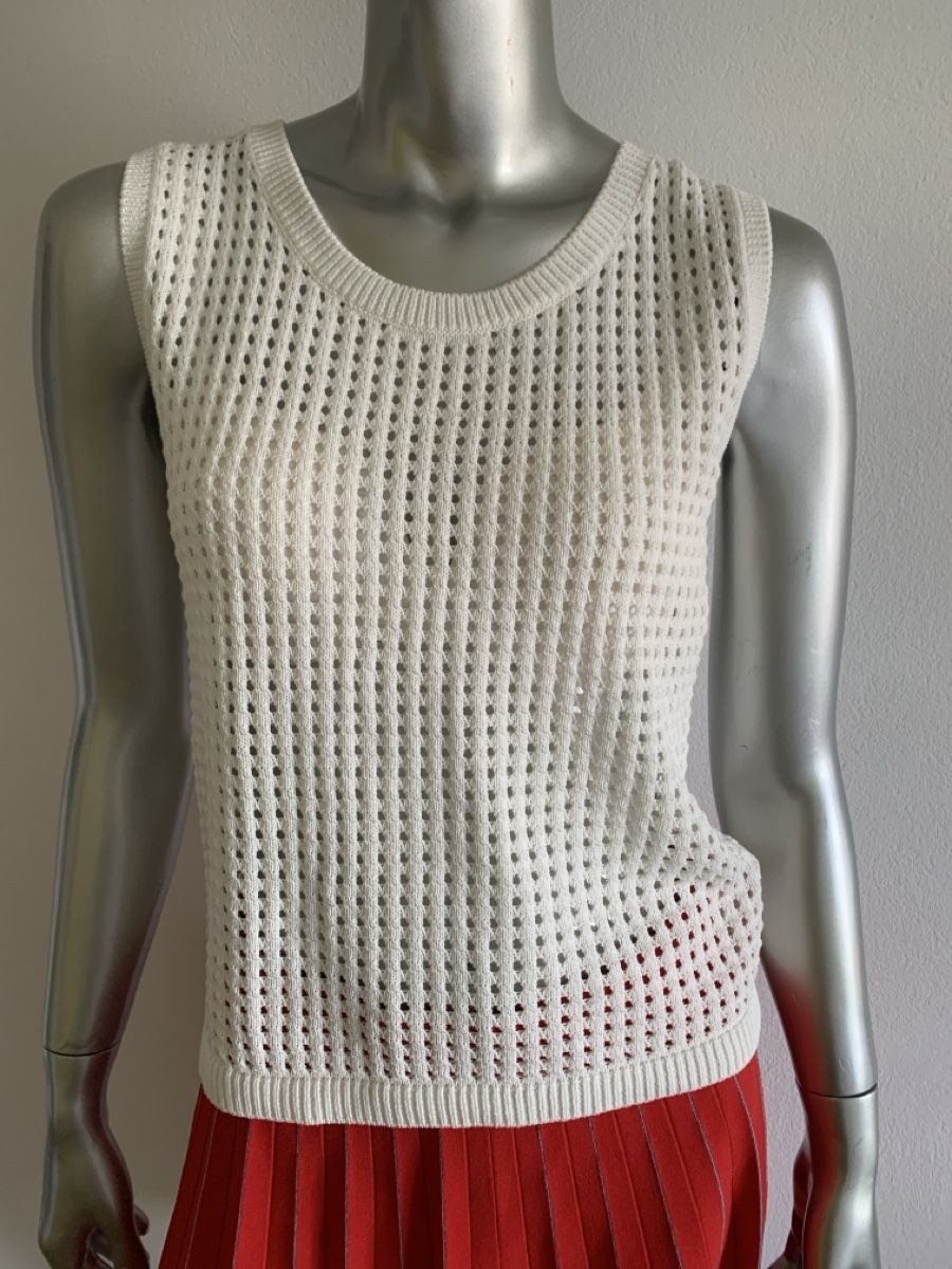 Akris Maglioni & Felpe: AKRIS: Neuer weisser Kurzarm-Pullover mit Lochmuster, 36, – Nuovo (secondo la descrizione) da Luzern venduto da paulablue 1