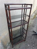 Etagère bois, rotin et verre