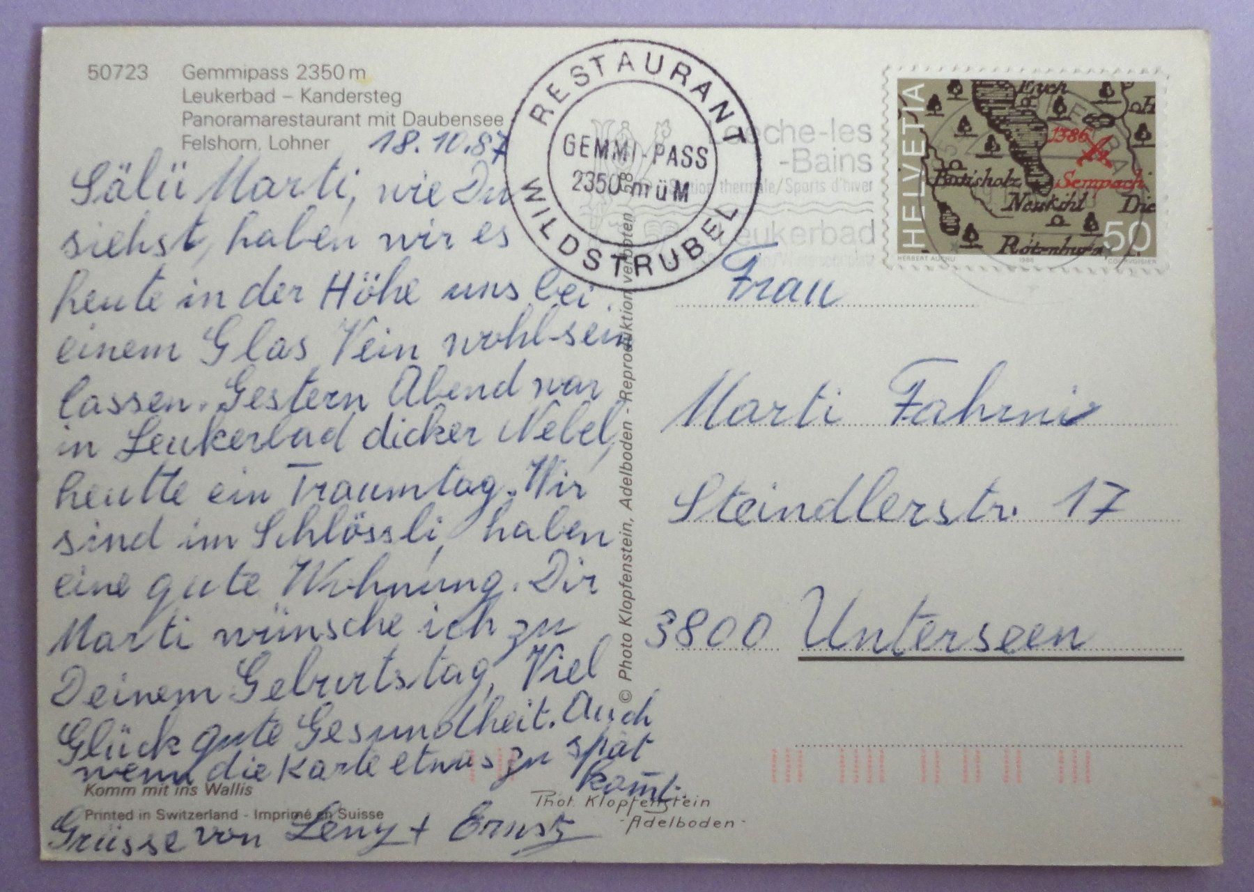 Cartes postales: Gemmipass, Panoramarest. mit Daubensee – D'occasion à Fétigny par Billy2miny 1