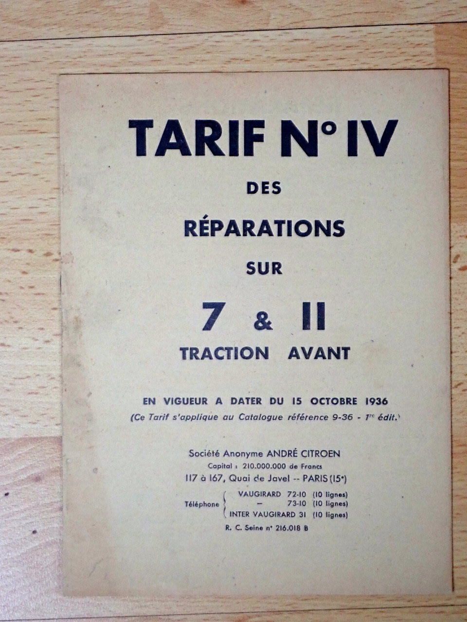 Document Concessionnaire CITROËN – Note Technique N°380 – 1939 – Traction 7 & 11