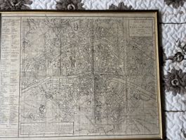 Plan ancien ville de Paris 1802 cadre bois état correct