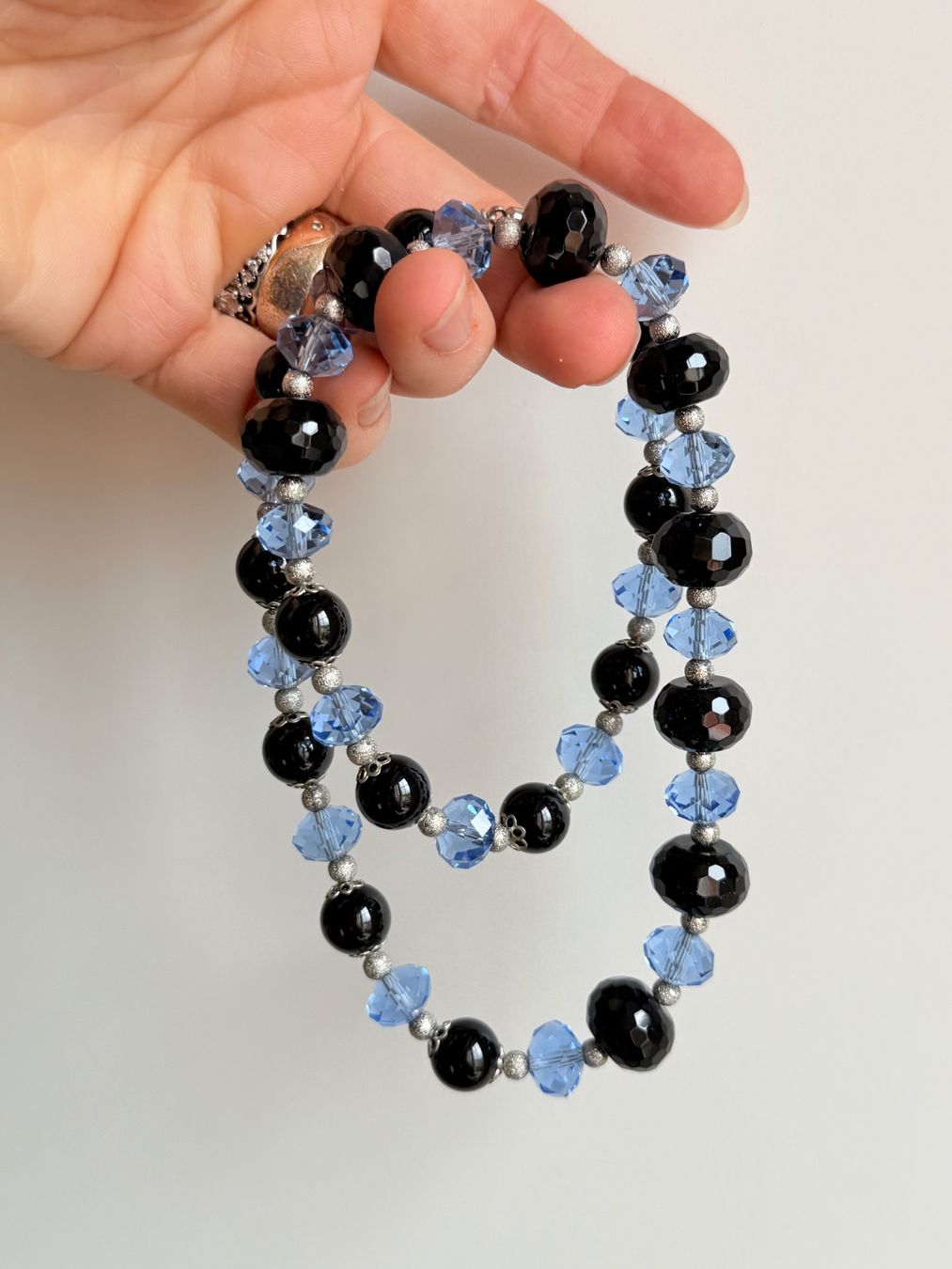 Onyx Catenine: Onyx Stein & blaue Glasperlen - neu! – Nuovo (secondo la descrizione) da Basel venduto da Chili007 5