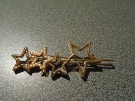 Haarspange 4 Sterne, goldfarbig, 1 mit weissen Perlen