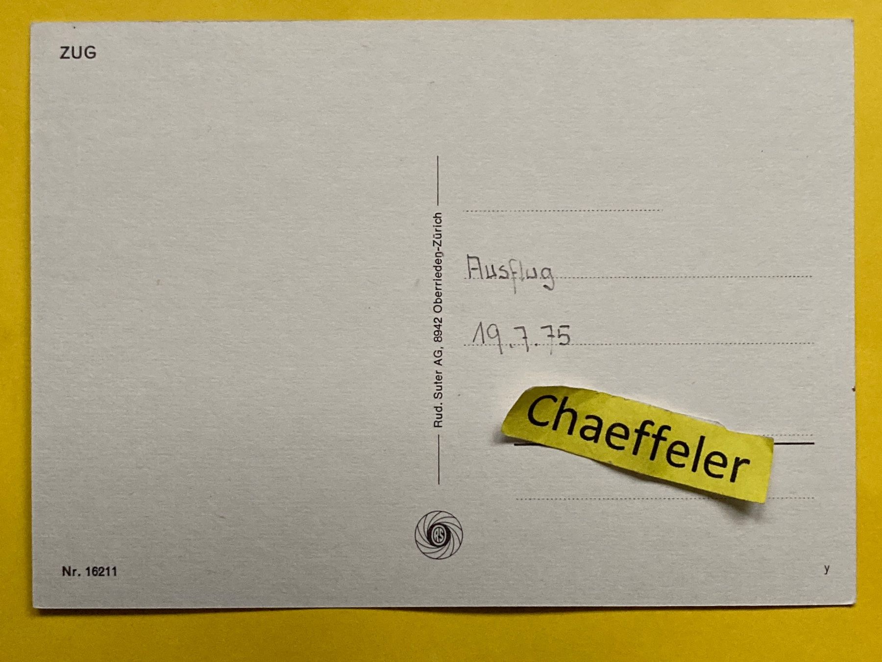 Ansichtskarten: 1975  Zug – Gebraucht aus Zürich von Chaeffeler 1