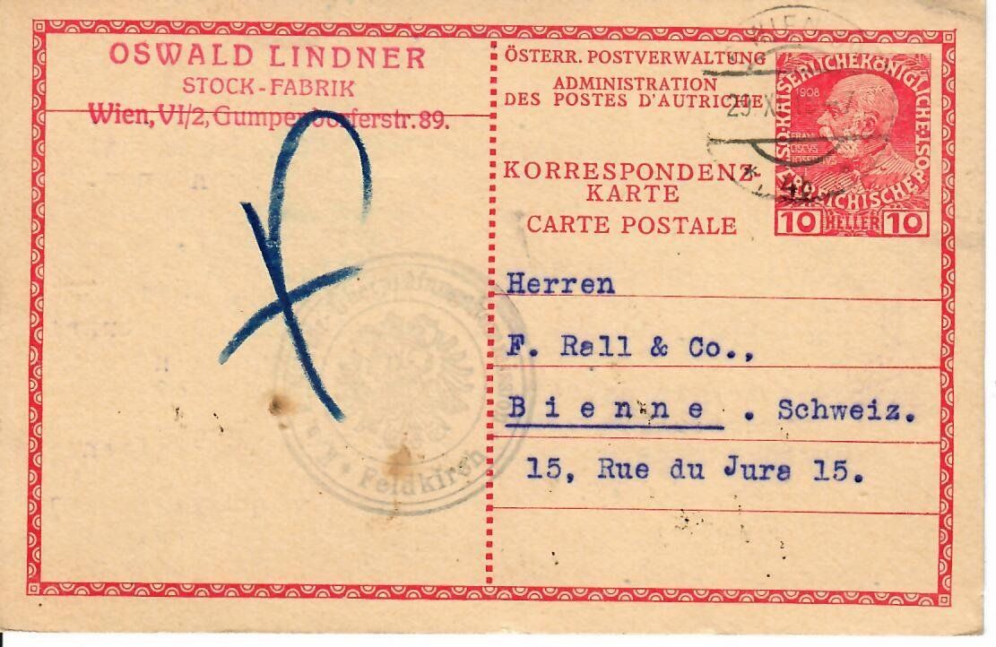 Alle Briefmarken: PK, Österreich 1915 – Gebraucht aus Hochdorf von Ziegel-16