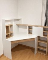 Bureau d'angle bois et blanc 