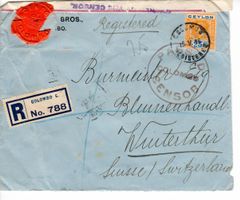 Siegelbrief - Zensur - Perfin - Ceylon 1918 nach Winterthur