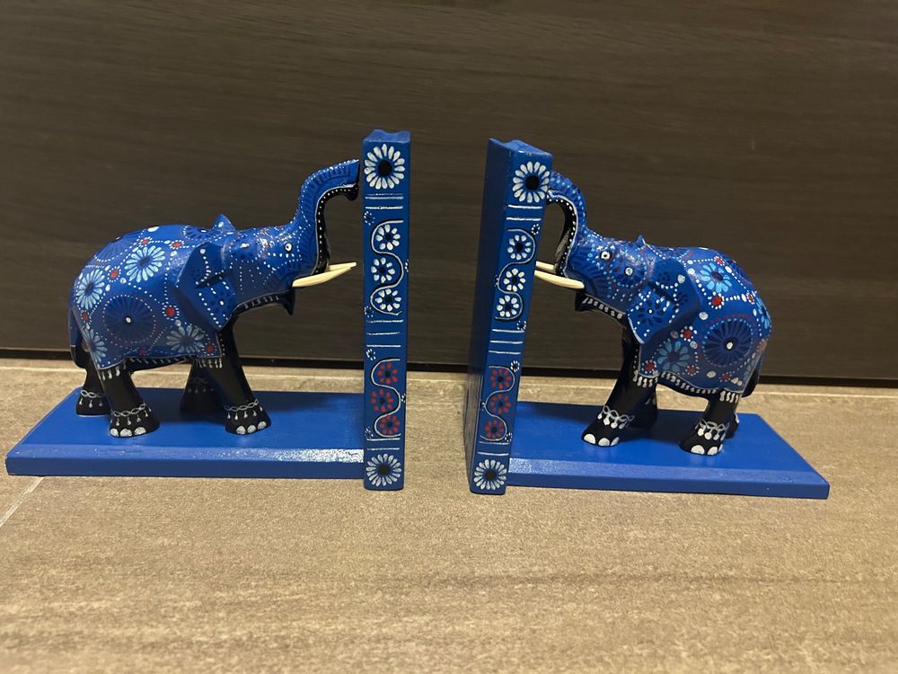 Serre-livres Design En Bois Noir ébonisé Avec Deux éléphants - Occasion