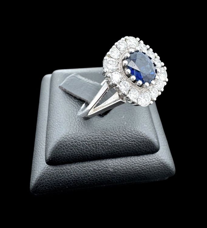 Saphir 1.2c Diamanten 0.7c Ring 18k WG Grösse 58.5 *S2122 (Gebraucht ...