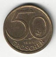 50 Groschen Münze - Enzian - Wappen - Österreich 1984