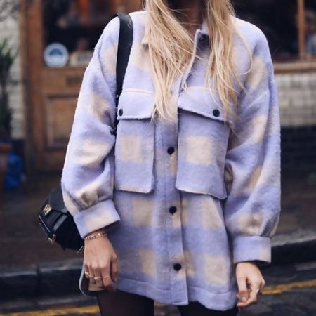 Trendige Hemdjacke Karo-Muster, Jacke Karo violett-beige M/L