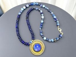 Unikat 💎 Halskette Lapislazuli, antikem Anhänger, Kyanit