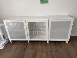 Sideboard Weiss mit Glastüren 182x42x75cm