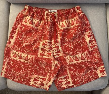 Batik Keris Red Patterned Swim Shorts - Size Large☀️😎