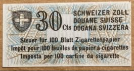 Fiskalmarke Schweizer Zoll 30 Cts Zigarettenpapier
