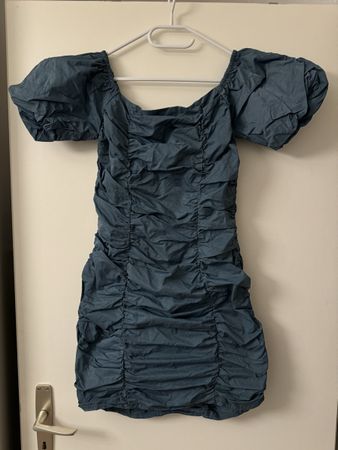 Mini-robe d'été drapée bleu pétrole - Taille M comme neuf!