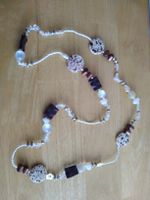 Elegant Long Necklace with Brown and White Beads