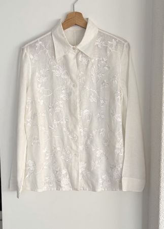 Globus Bluse 100% Leinen Weiss Gr 36 Sommer Stickerei