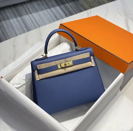 Edle Handtasche 25, Bleu Saphir, Leder, Neu!