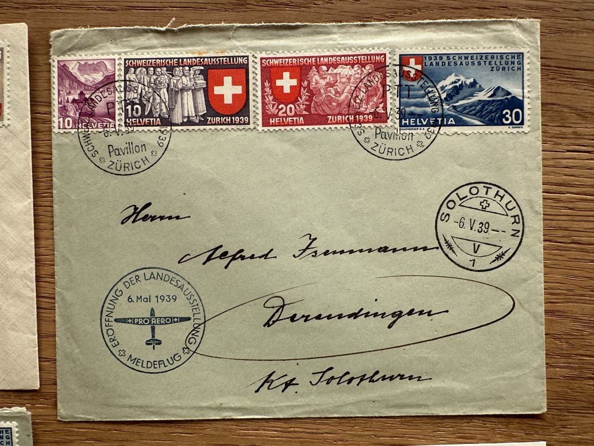 Alle Briefmarken: Schweiz - 4x Flugpost ab 1939 – Gebraucht aus Schmitten / FR von Samsara169 2