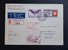 R Flugpostbrief Solothurn - USA 1. Flug Marseille NY 1939