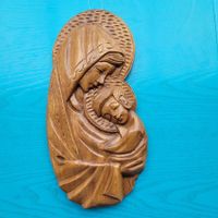 Ikone, Holz Relief Maria mit Jesuskind, Handarbeit,