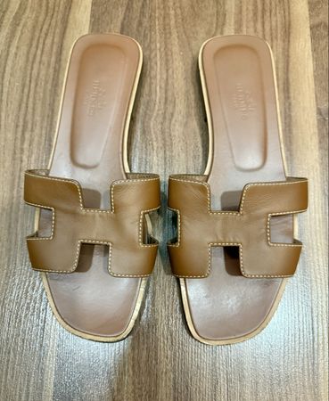 Hermès Oran Sandalen Gr. 37 Cognac Leder - Sommer Must-Have!