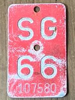 SG 66 - VELONUMMER - FAHRRADSCHILD - PLAQUE DE VELO - SG 66