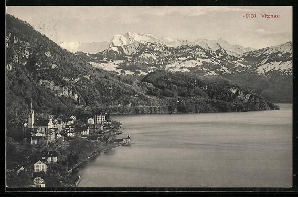 Ansichtskarten: AK Vitznau, Ortsansicht mit Kirche, 1915 – Gebraucht aus Berlin von bartko-reher