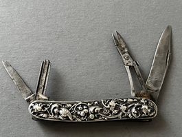 Antikes Jugendstil Sackmesser 65 mm Silber/mit Etui - RAR