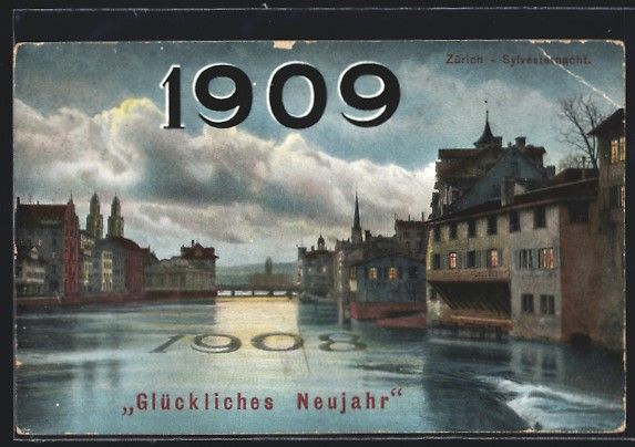 Ansichtskarten: AK Zürich, Sylvesternacht von 1908 – Gebraucht aus Berlin von bartko-reher