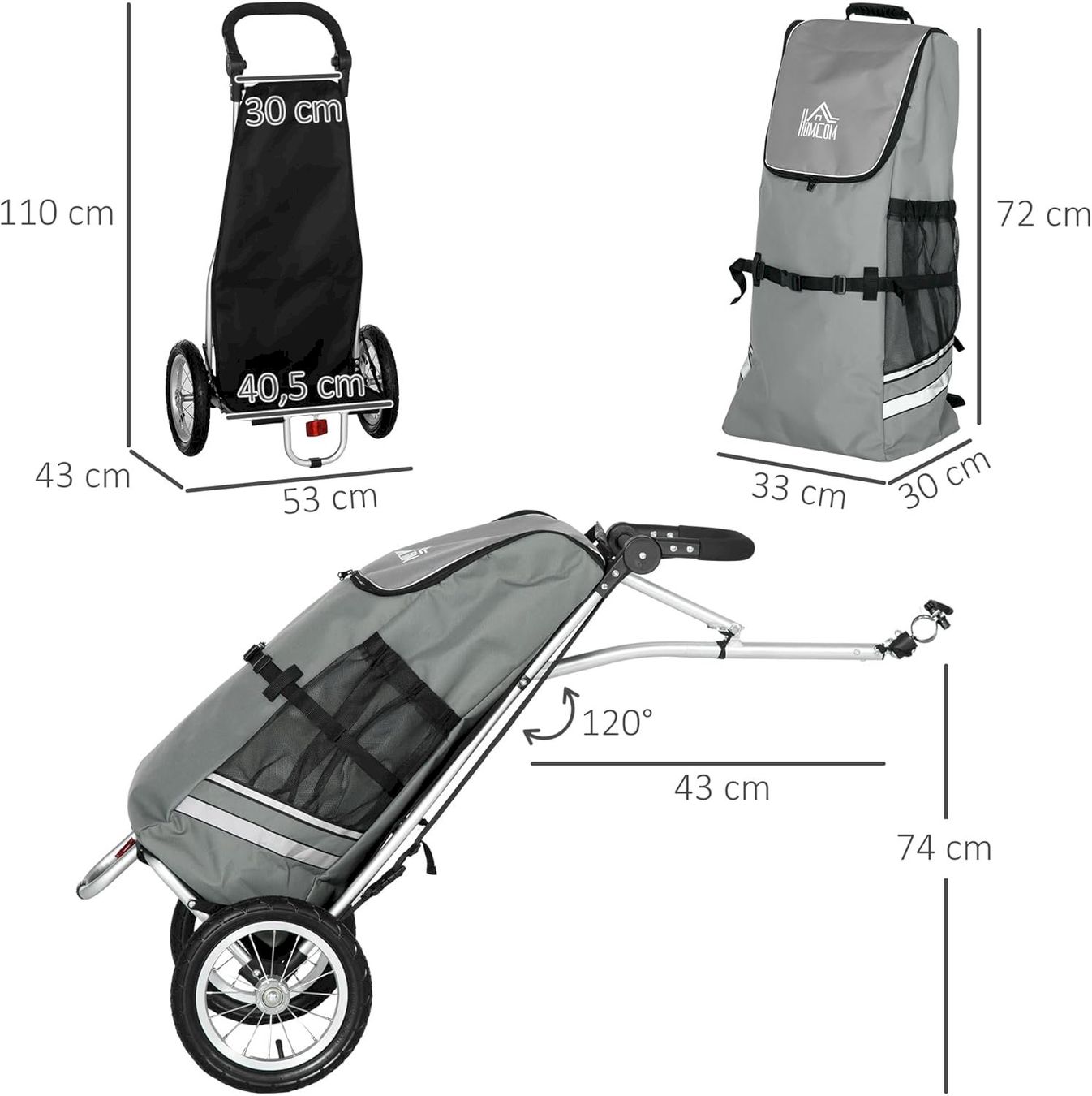 Rimorchi per biciclette: 2 in 1 Lastenanhänger 55L Grau – Nuovo e nell'imballaggio originale da Bottighofen venduto da zaap 2